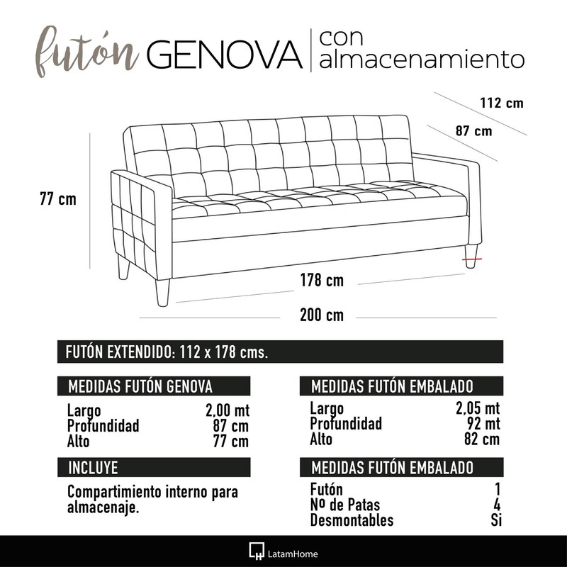 FUTON LATAM HOME GENOVA 3 CUERPOS TURQUESA TELA VELVET - 8
