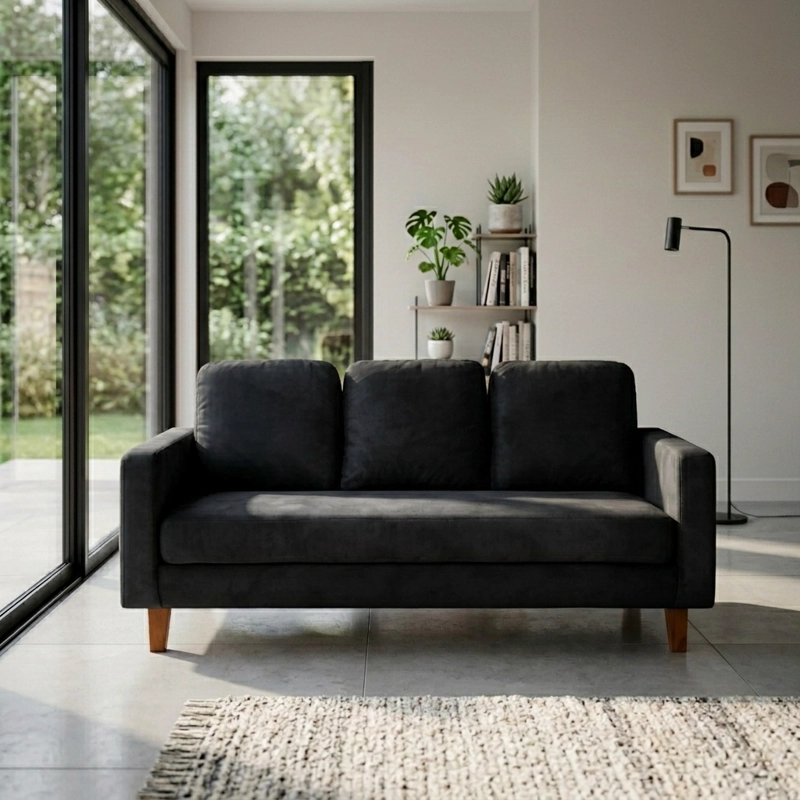 SOFA LATAM HOME VENECIA 3 CUERPOS NEGRO TELA VELVET - 1
