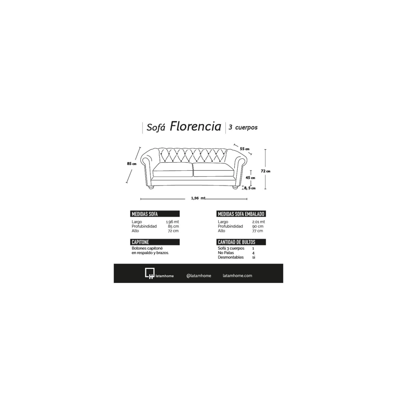 SOFA LATAM HOME FLORENCIA 3 CUERPOS LINO BEIGE NATURAL - 4