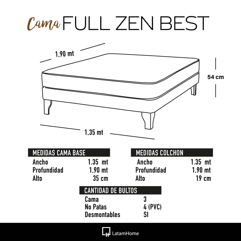 CAMA LATAM HOME ZEN BEST FULL TELA VELVET ROJO - 3