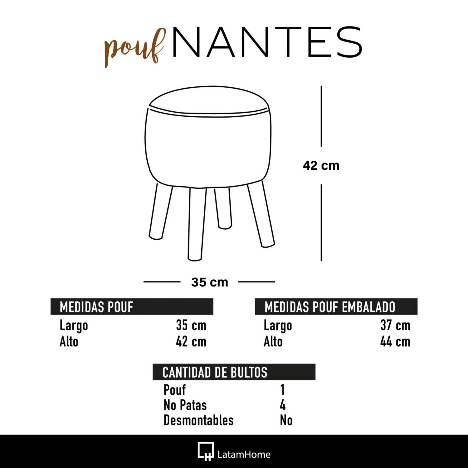 POUF LATAM HOME NANTES NEGRO TELA VELVET - 3