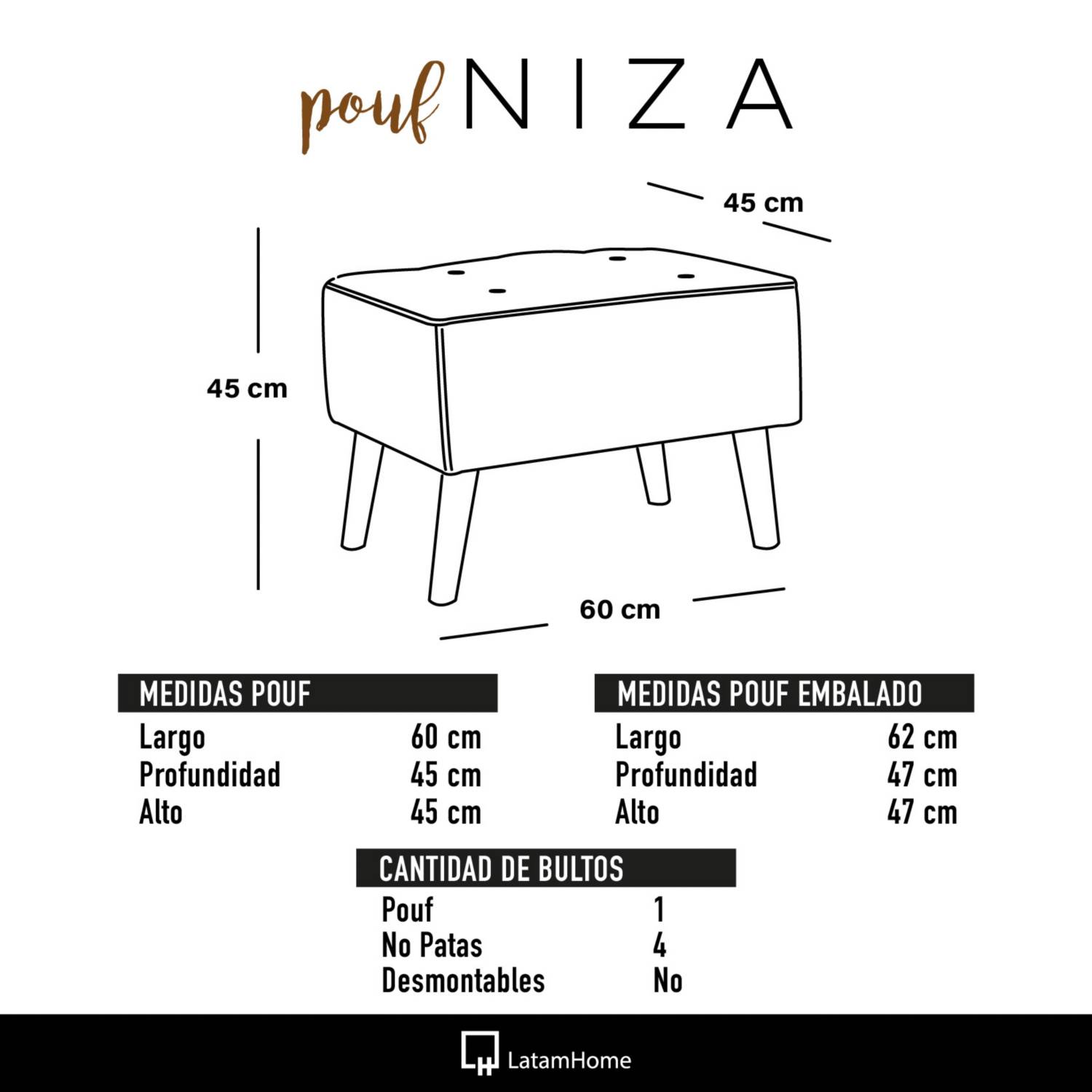 POUF LATAM HOME NIZA LINO BEIGE NATURAL - 3