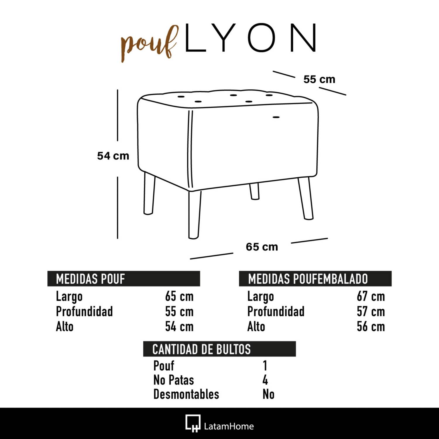 POUF LATAM HOME LYON BEIGE TELA VELVET - 3