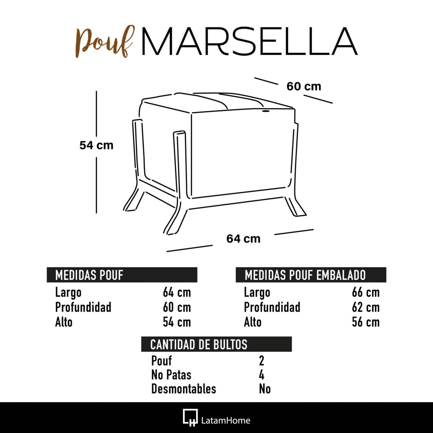 POUF LATAM HOME MARSELLA CUERO KENTUCKY NEGRO - 3