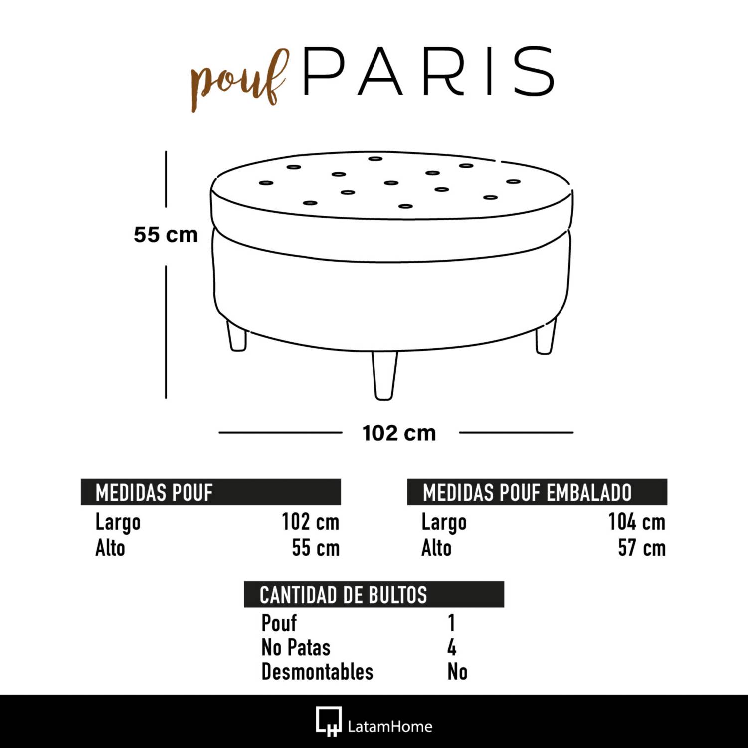 POUF LATAM HOME PARIS CUERO KENTUCKY CAFE CLARO TABACO - 3