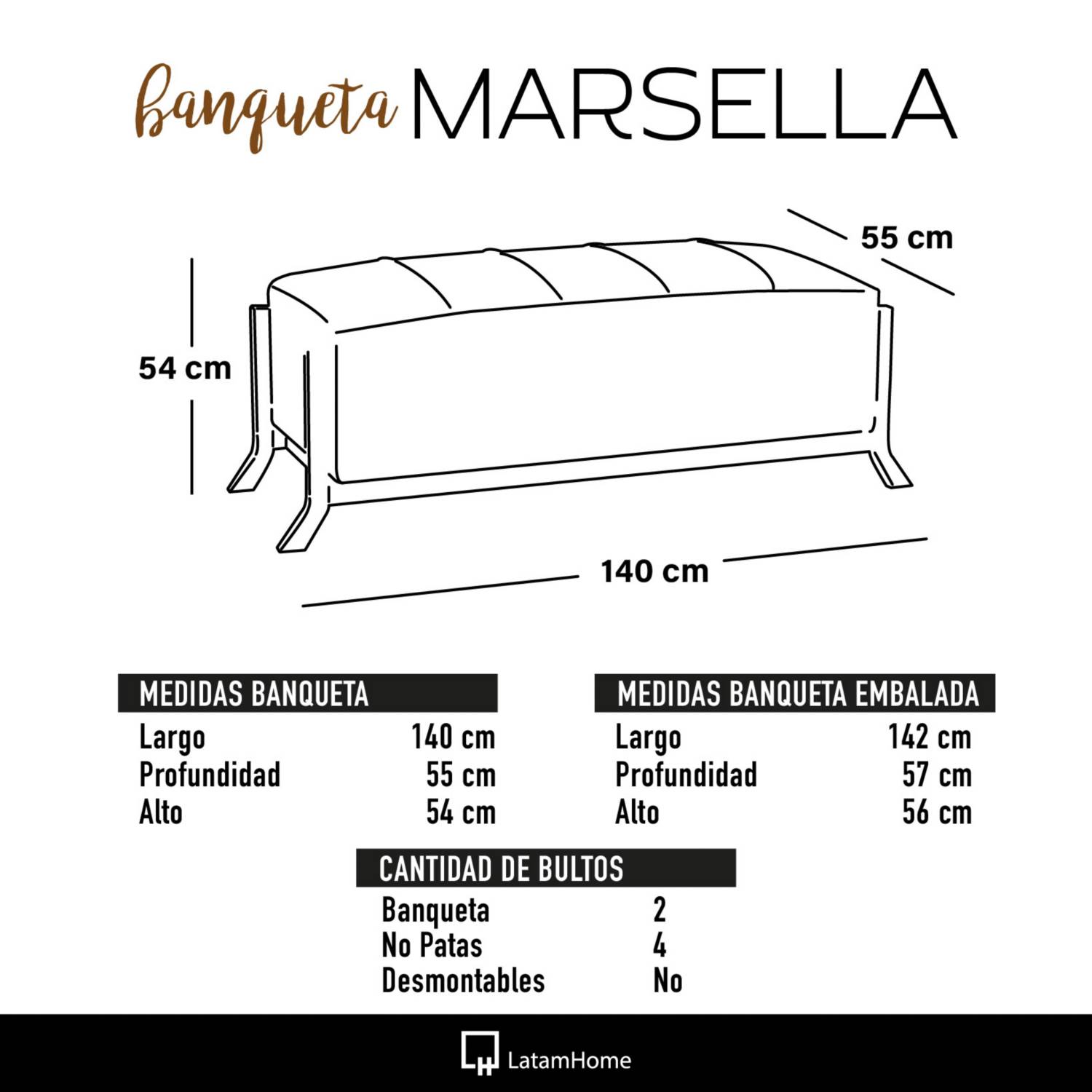 BANQUETA LATAM HOME MARSELLA LINO BEIGE NATURAL - 3