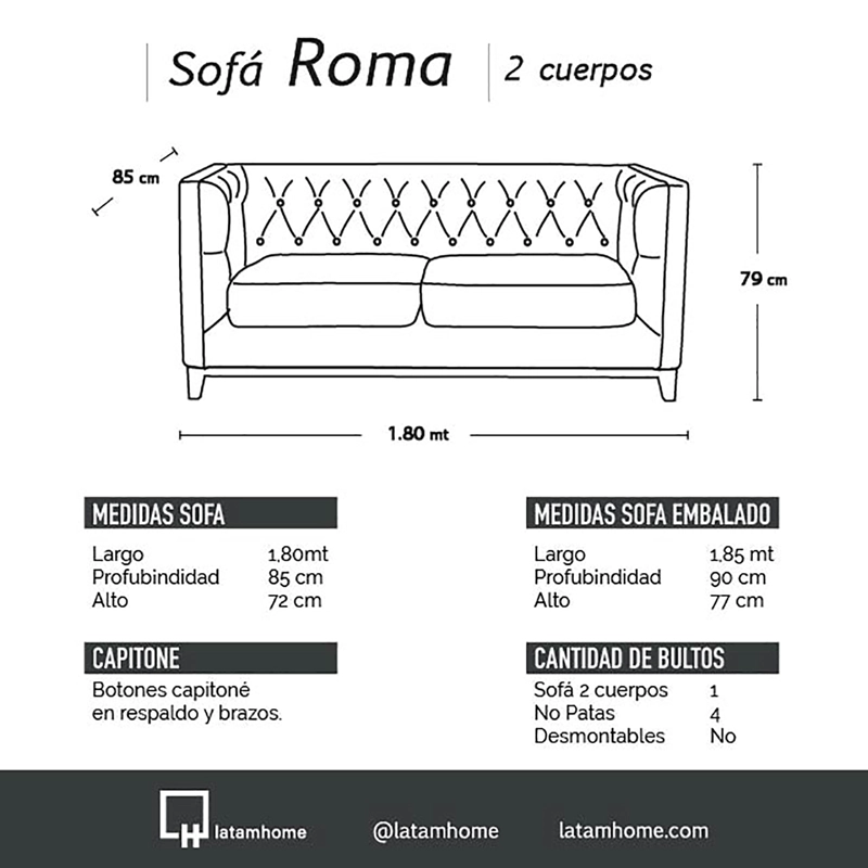 SOFÁ LATAM HOME ROMA 2 CUERPOS CUERO CAFÉ 2C COLORADO - 4