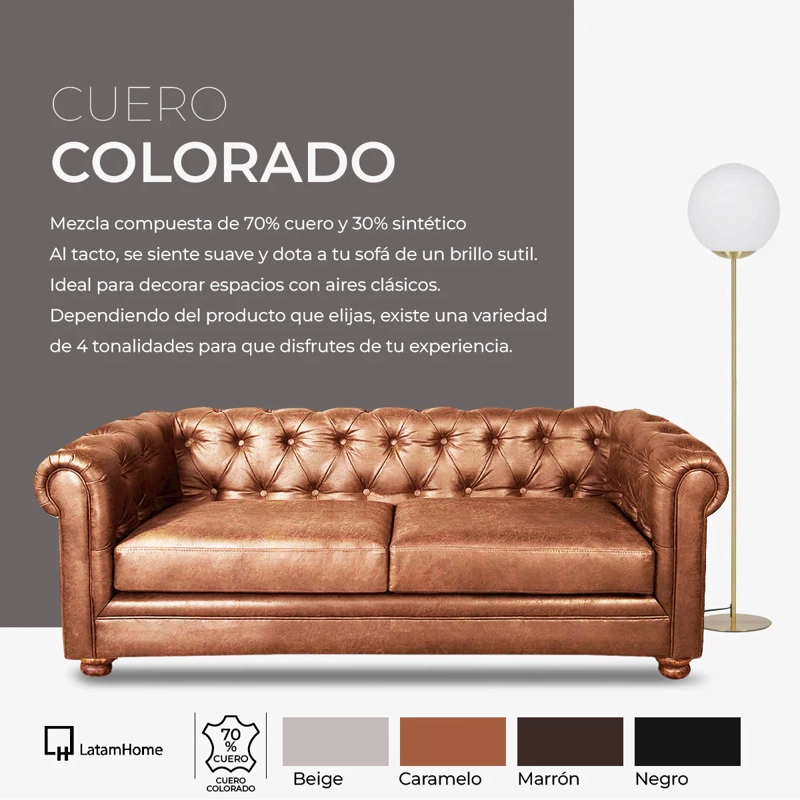 SOFÁ LATAM HOME ROMA 2 CUERPOS CUERO NEGRO COLORADO - 6