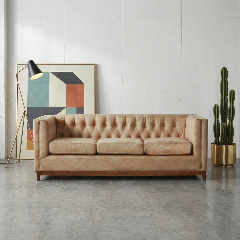 SOFÁ LATAM HOME ROMA 3 CUERPOS CUERO BEIGE COLORADO - 1