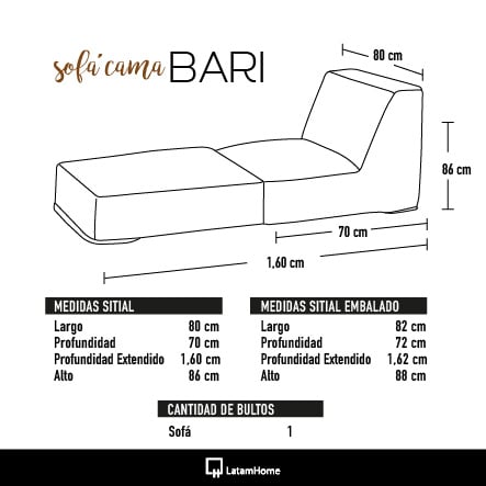 SOFÁ LATAM HOME BARI NEGRO CAMA PU - 4