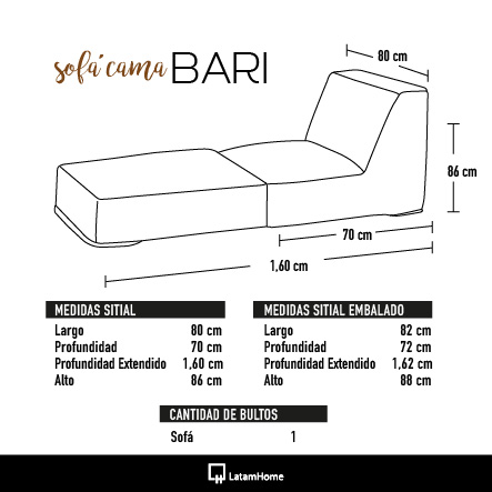 SOFÁ LATAM HOME BARI GRIS CAMA TELA VELVET - 4