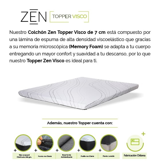 TOPPER LATAM HOME BLANCO LISO ZEN VISCO 1 1/2 PLAZA 105X190X7 CM - 6