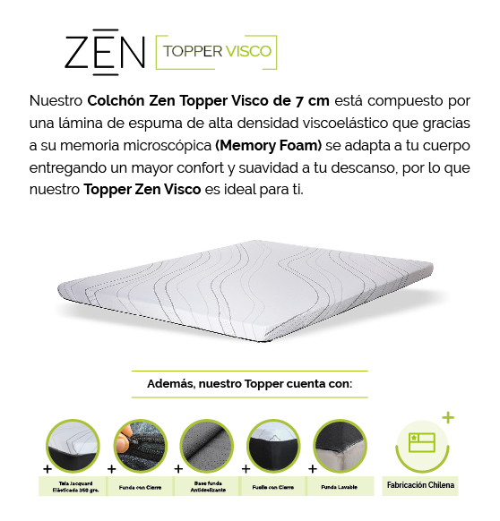 TOPPER LATAM HOME BLANCO LISO ZEN VISCO 1 PLAZA 90X190X7 CM - 6