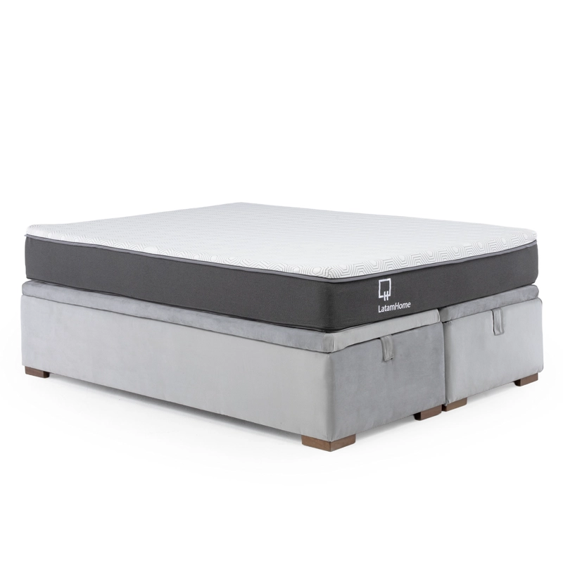 CAMA FUNCIONAL BOXET 2 PLAZAS BASE DIVIDIDA COLCHON RESORTES NEW TOP FUNDA LAVABLE GRIS - 2