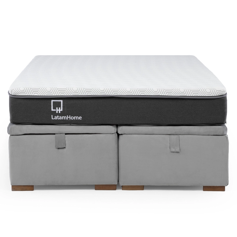CAMA FUNCIONAL BOXET 2 PLAZAS BASE DIVIDIDA COLCHON RESORTES NEW TOP FUNDA LAVABLE GRIS - 3