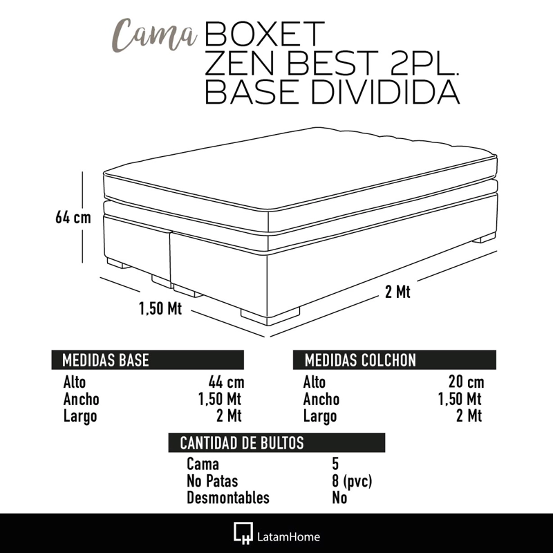 CAMA FUNCIONAL BOXET 2 PLAZAS BASE DIVIDIDA COLCHON RESORTES NEW TOP FUNDA LAVABLE GRIS - 6