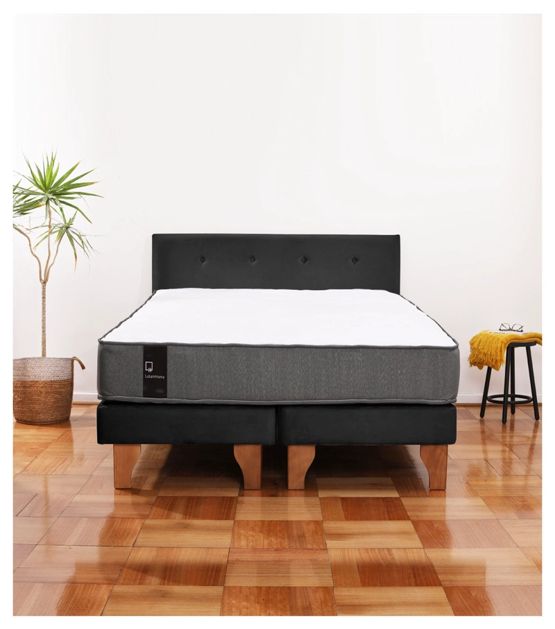CAMA EUROPEA LATAM HOME ZEN BEST TELA VELVET NEGRO 2 PLAZAS + RESPALDO - 1
