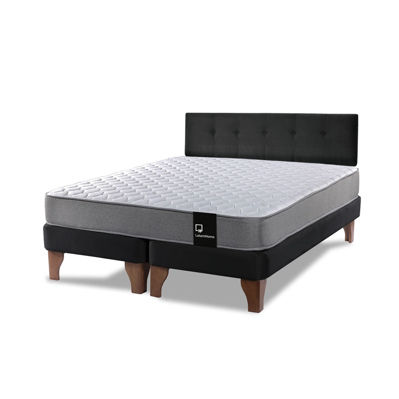 CAMA EUROPEA LATAM HOME ZEN BEST TELA VELVET NEGRO 2 PLAZAS + RESPALDO - 2