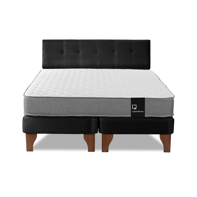 CAMA EUROPEA LATAM HOME ZEN BEST TELA VELVET NEGRO 2 PLAZAS + RESPALDO - 5