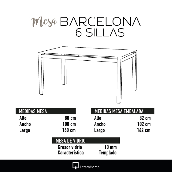 MESA COMEDOR LATAM HOME BARCELONA 1600X1000 6 PUESTOS - 3