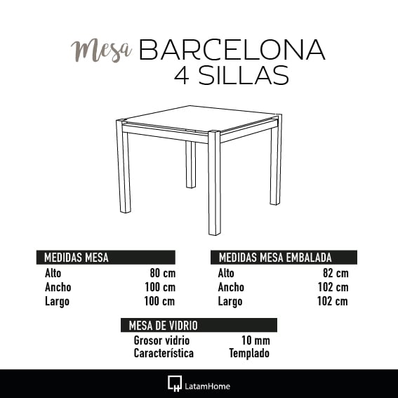 MESA COMEDOR LATAM HOME BARCELONA 1000X1000 4 PUESTOS - 3