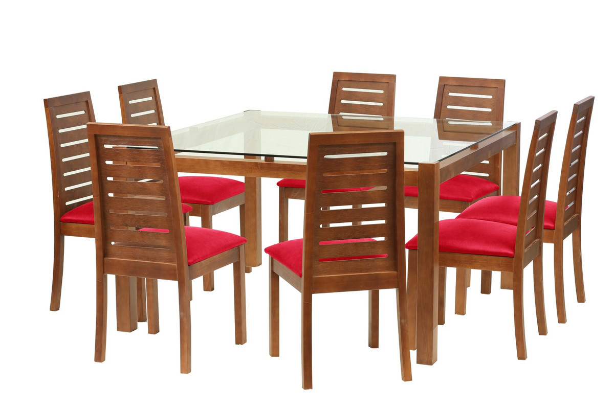 JUEGO DE COMEDOR BARCELONA 1400X1400 SILLA TENERIFE CUERO ROJO - 1