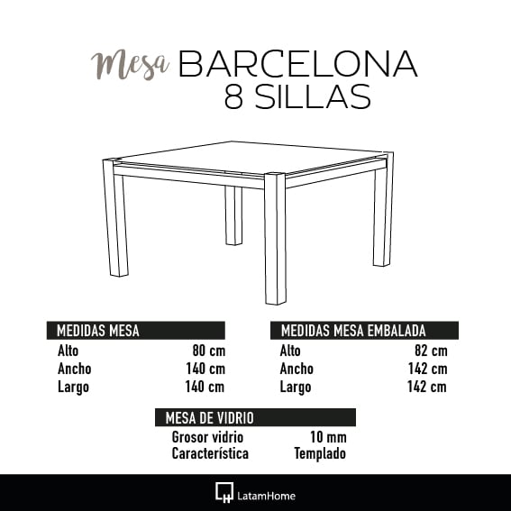 MESA COMEDOR LATAM HOME BARCELONA 1400X1400 8 PUESTOS - 3