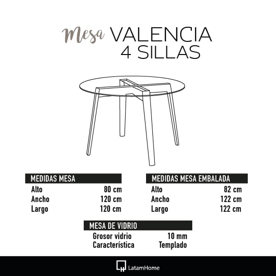 MESA COMEDOR LATAM HOME VALENCIA 1200X1200 4 PUESTOS - 2