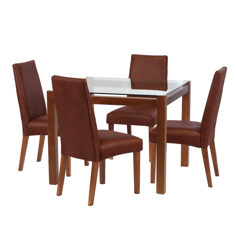 JUEGO DE COMEDOR BARCELONA 1000X1000 SILLA CADIZ CUERO CAFE MORO - 1