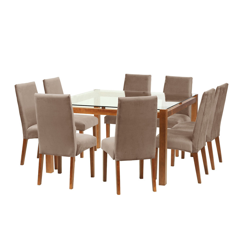 JUEGO DE COMEDOR BARCELONA 1400X1400 SILLA CADIZ TELA BEIGE - 1