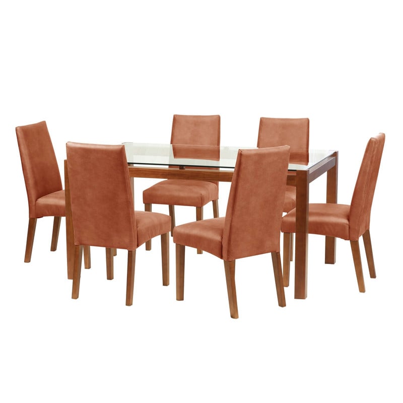 JUEGO DE COMEDOR BARCELONA 1600X1000 SILLA CADIZ CUERO TABACO - 1