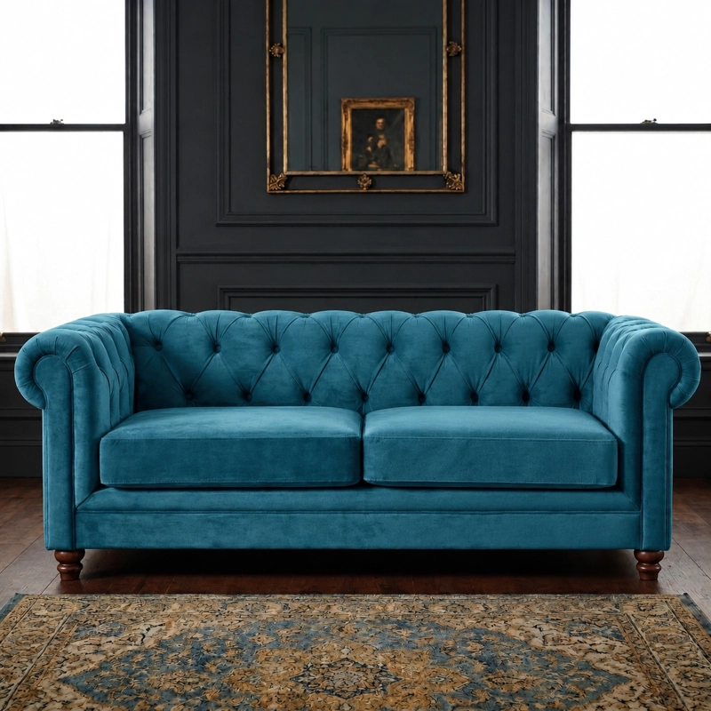 SOFÁ LATAM HOME FLORENCIA 3 CUERPOS AZUL PETROLEO TELA VELVET - 1