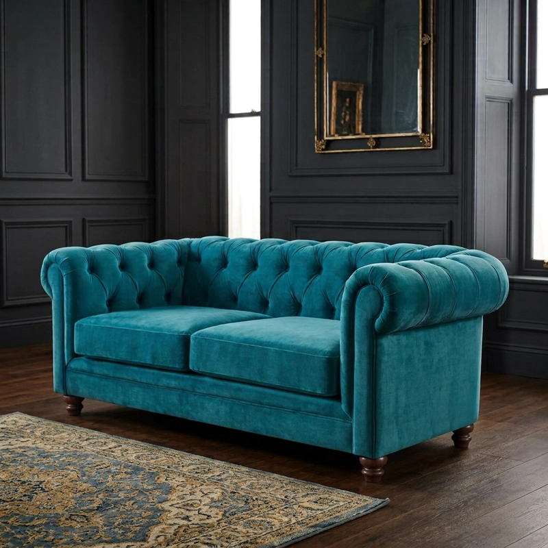 SOFÁ LATAM HOME FLORENCIA 3 CUERPOS AZUL PETROLEO TELA VELVET - 4