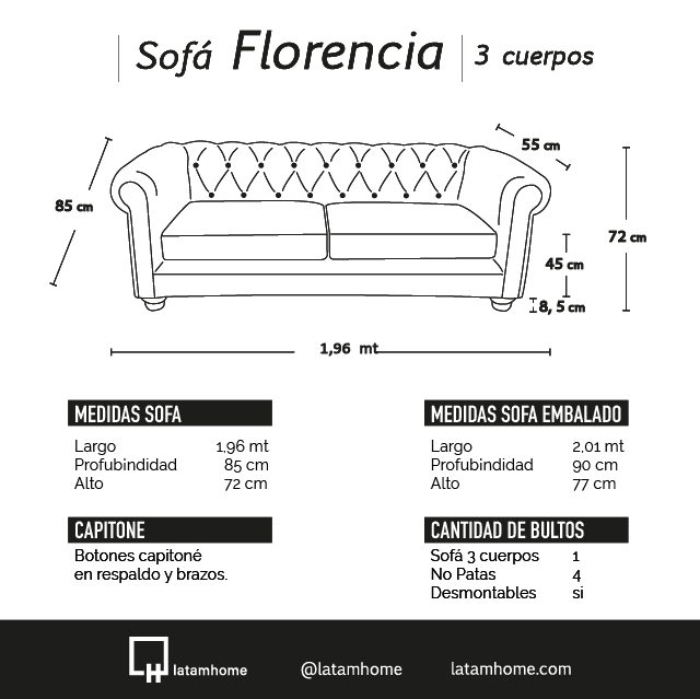 SOFÁ LATAM HOME FLORENCIA 3 CUERPOS PALO ROSA TELA VELVET - 5