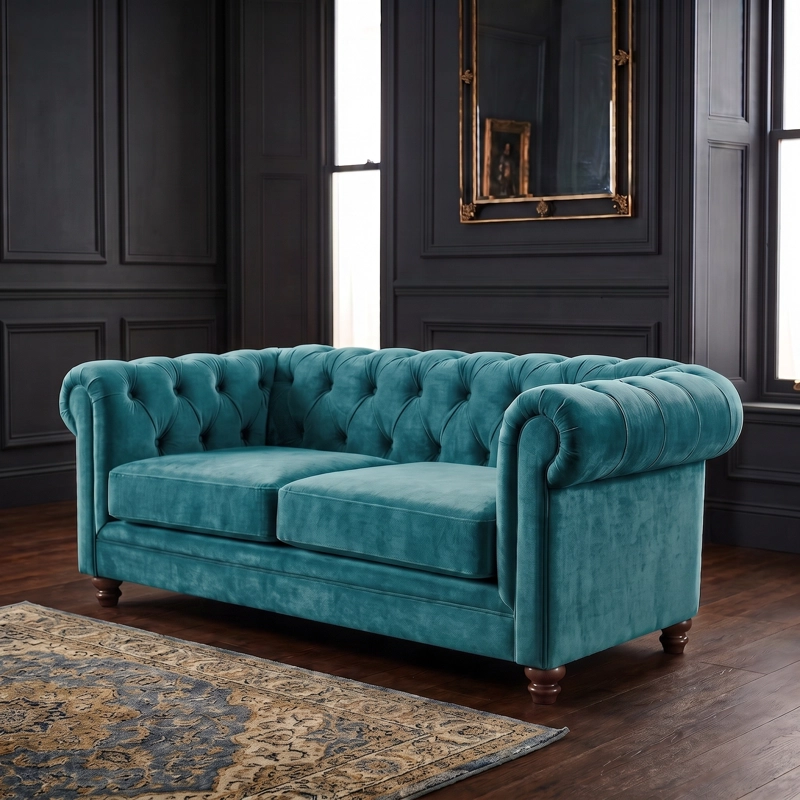 SOFÁ LATAM HOME FLORENCIA 3 CUERPOS TURQUESA TELA VELVET - 4