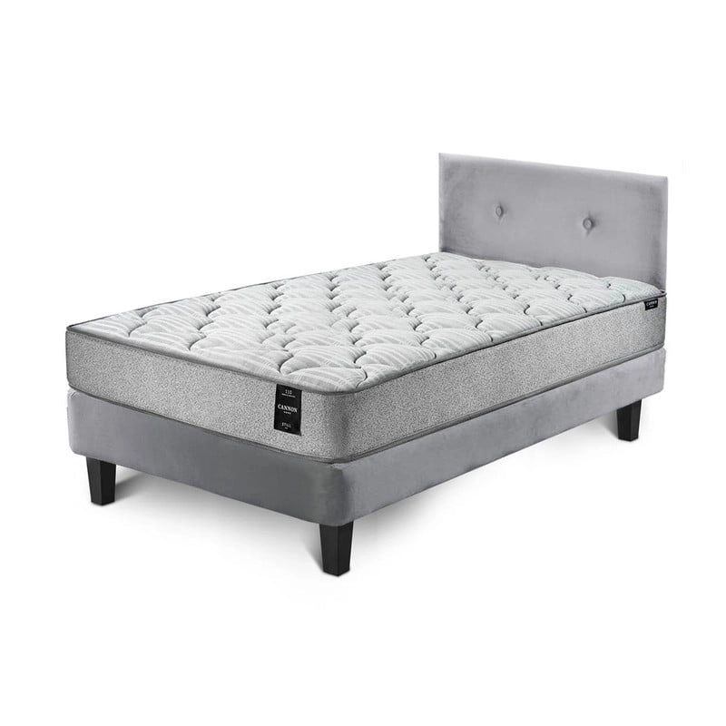 COMBO CAMA CANNON 1,5 PLAZA TEXTIL + RESPALDO TELA GRIS - 2