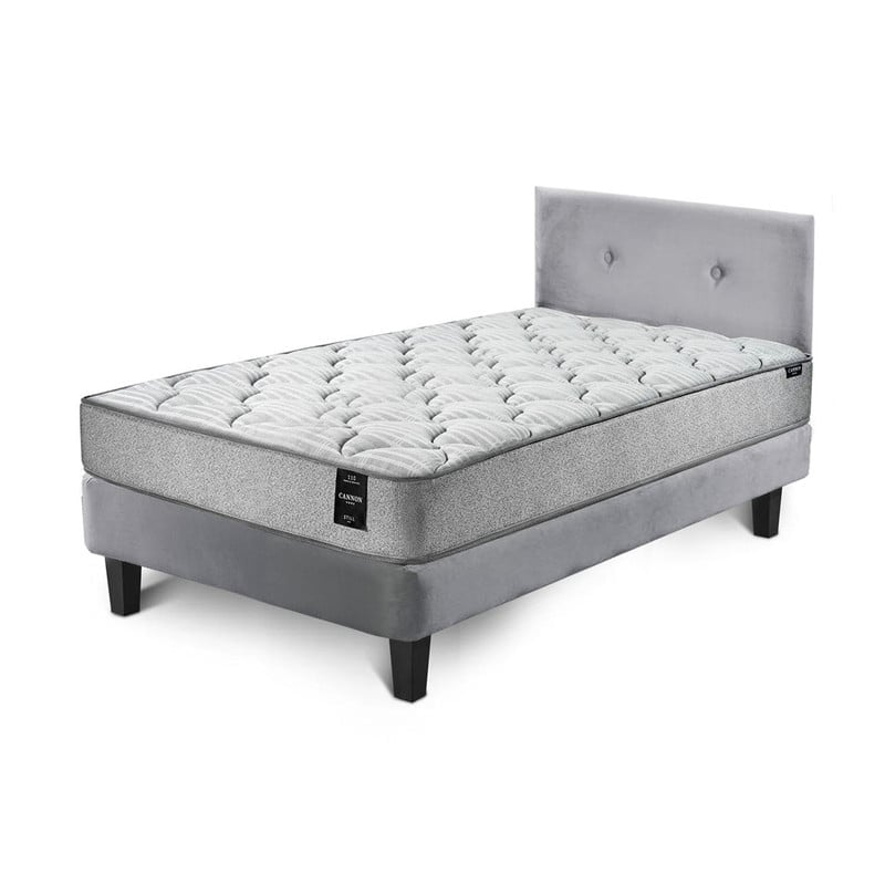 COMBO CAMA CANNON 1,5 PLAZA TEXTIL + RESPALDO TELA GRIS - 2