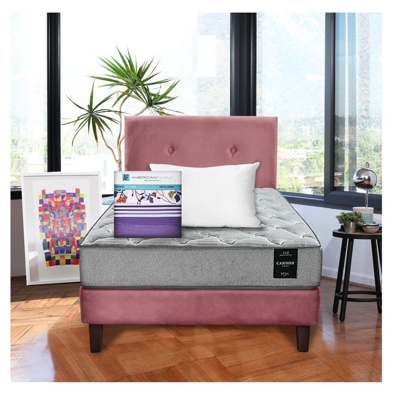 COMBO CAMA CANNON 1,5 PLAZA TEXTIL + RESPALDO TELA PALO ROSA - 1