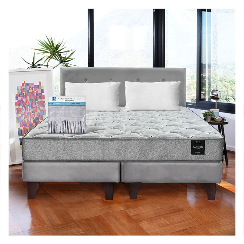 COMBO CAMA CANNON 2 PLAZAS+2 ALMOHADAS+SABANAS+RESPALDO TELA GRIS - 1