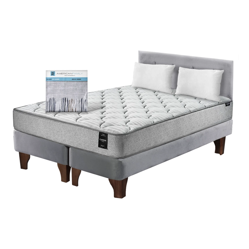 COMBO CAMA CANNON 2 PLAZAS+2 ALMOHADAS+SABANAS+RESPALDO TELA GRIS - 2