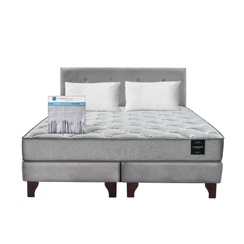 COMBO CAMA CANNON 2 PLAZAS+2 ALMOHADAS+SABANAS+RESPALDO TELA GRIS - 3