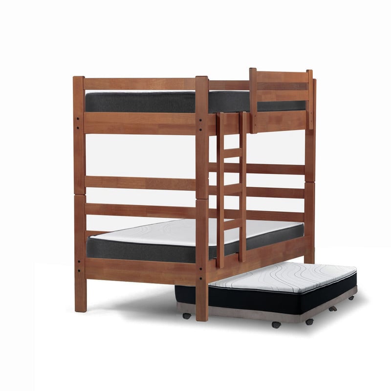 CAMAROTE TRIPLE ZEN GRIS + COLCHONES ESPUMA 1 PZA DESMONTABLE MADERA - 1