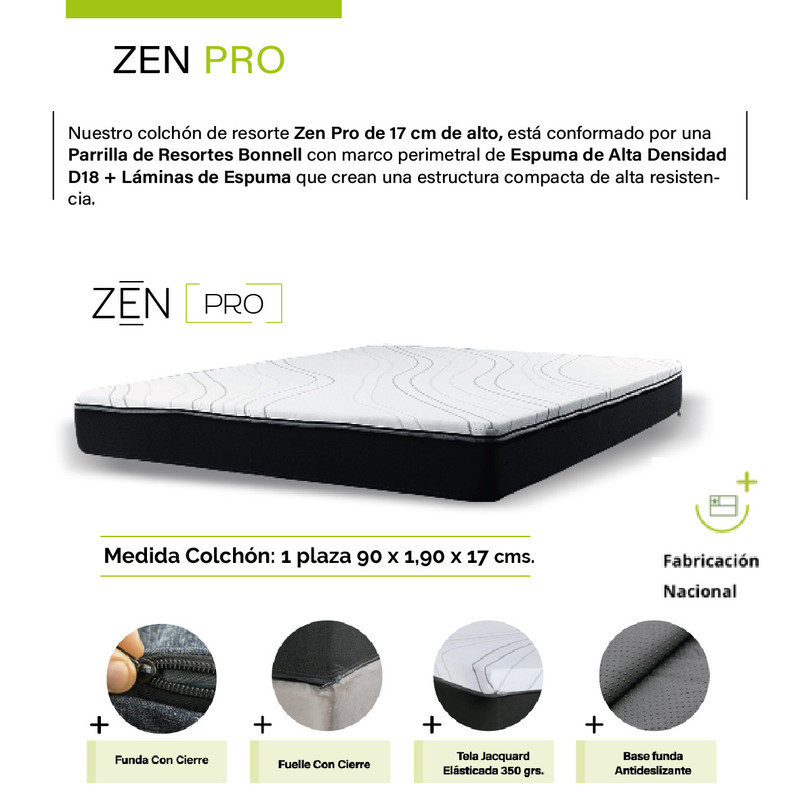 BASE CAMA NIDO 1 PZA 190 CM + COLCHON ZEN PRO TELA NEGRO - 5