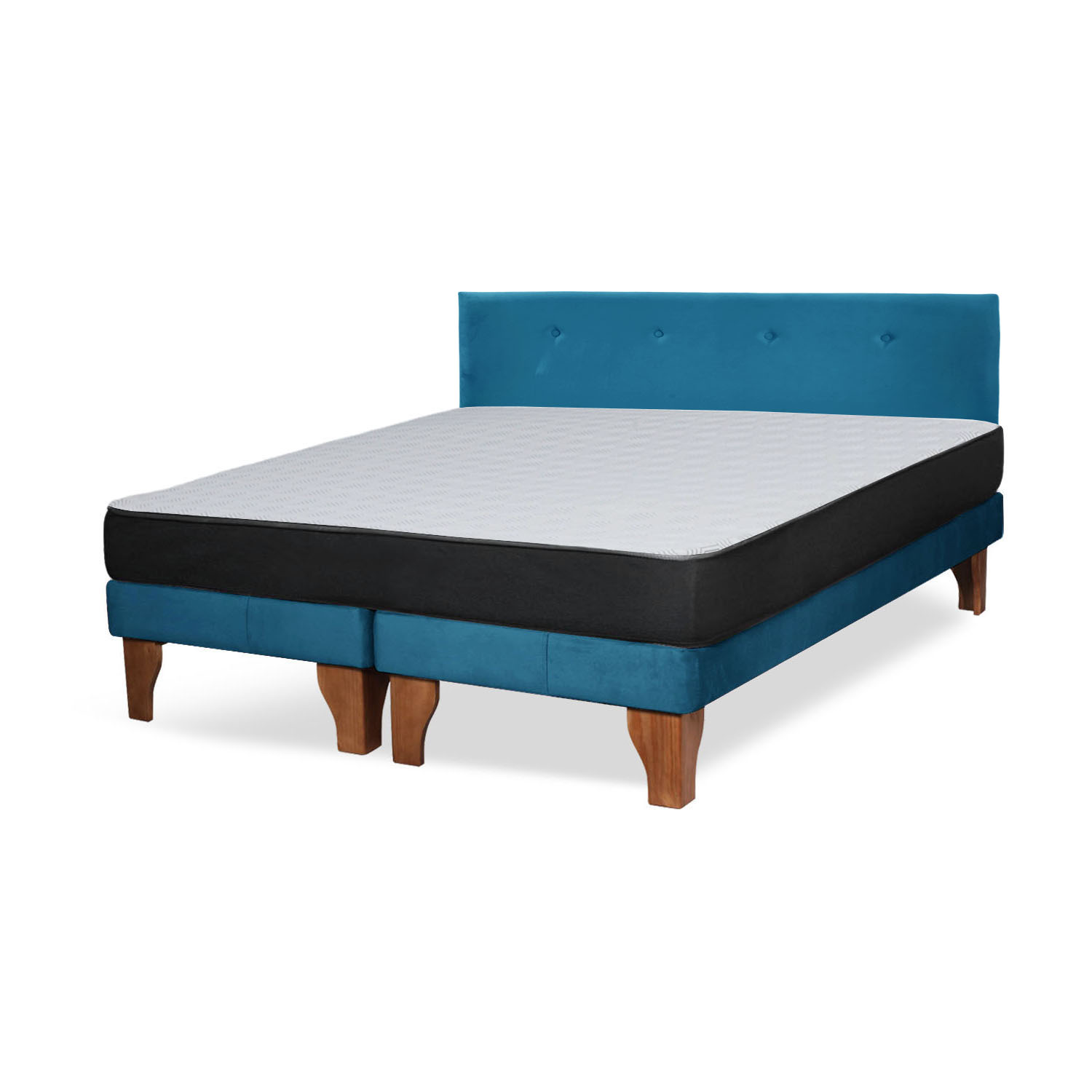 Cama Europea Zen Roller 2 Plazas Colchon Comprimido Espuma + Respaldo Tela Azul Petroleo - 2