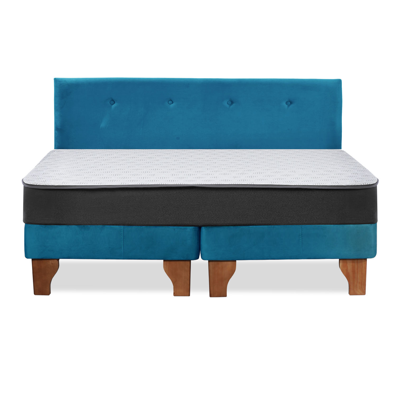 Cama Europea Zen Roller 2 Plazas Colchon Comprimido Espuma + Respaldo Tela Azul Petroleo - 7