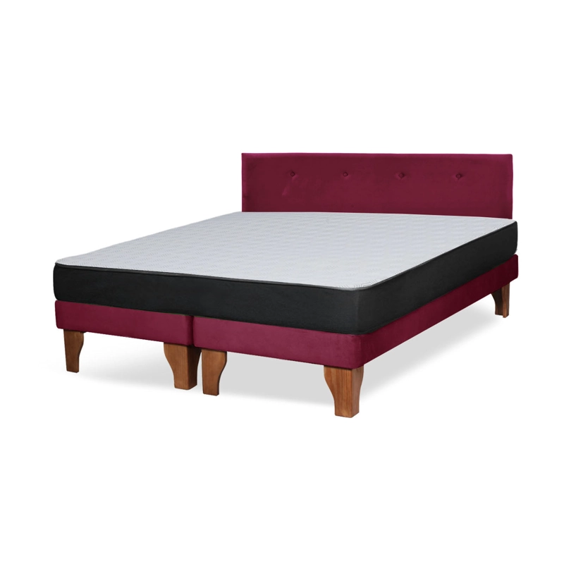 Cama Europea Zen Roller 2 Plazas Colchon Comprimido Espuma + Respaldo Tela Burdeo - 2