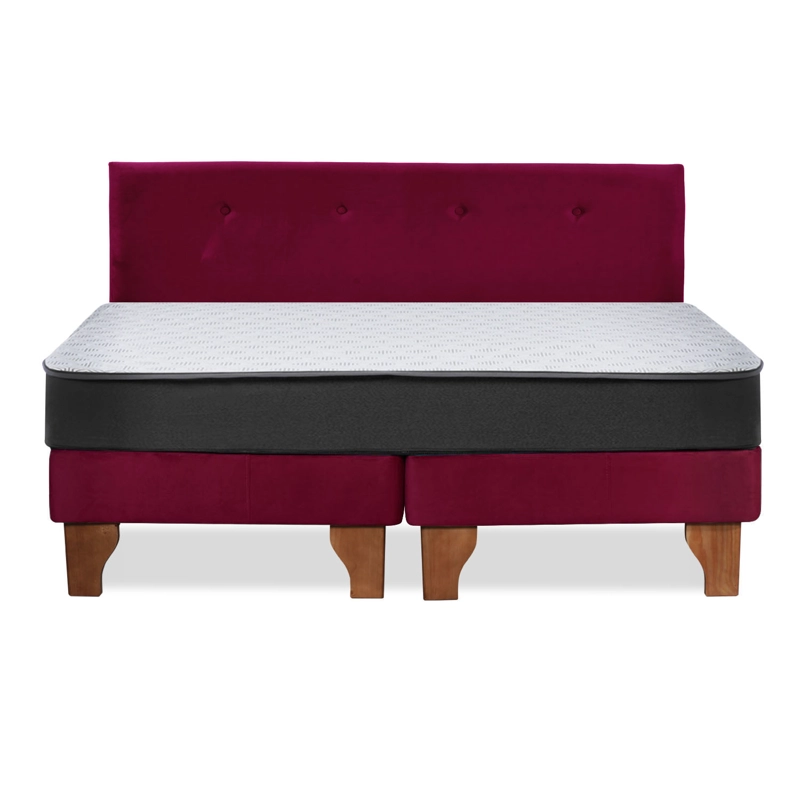 Cama Europea Zen Roller 2 Plazas Colchon Comprimido Espuma + Respaldo Tela Burdeo - 7