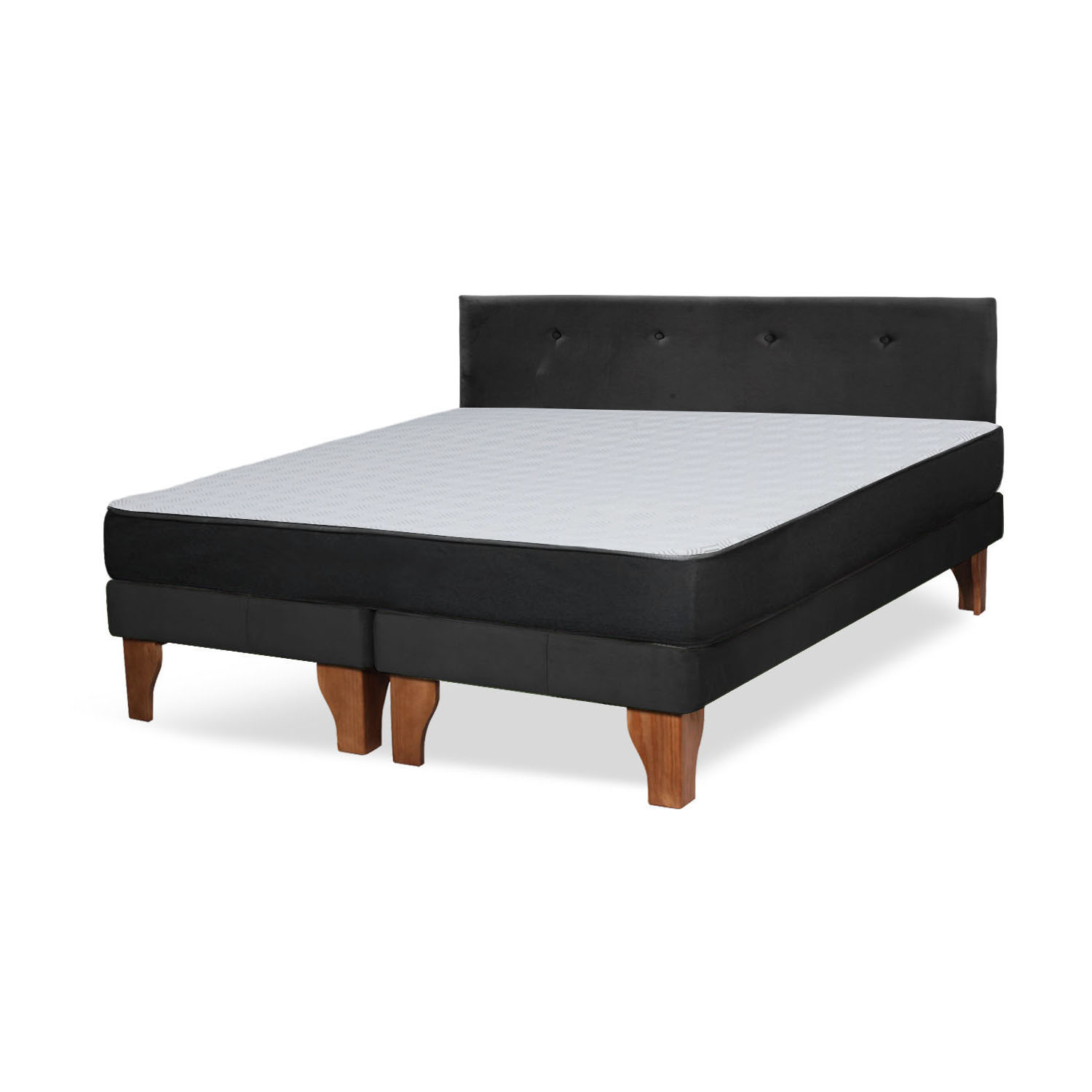 Cama Europea Zen Roller 2 Plazas Colchon Comprimido Espuma + Respaldo Tela Negro - 2