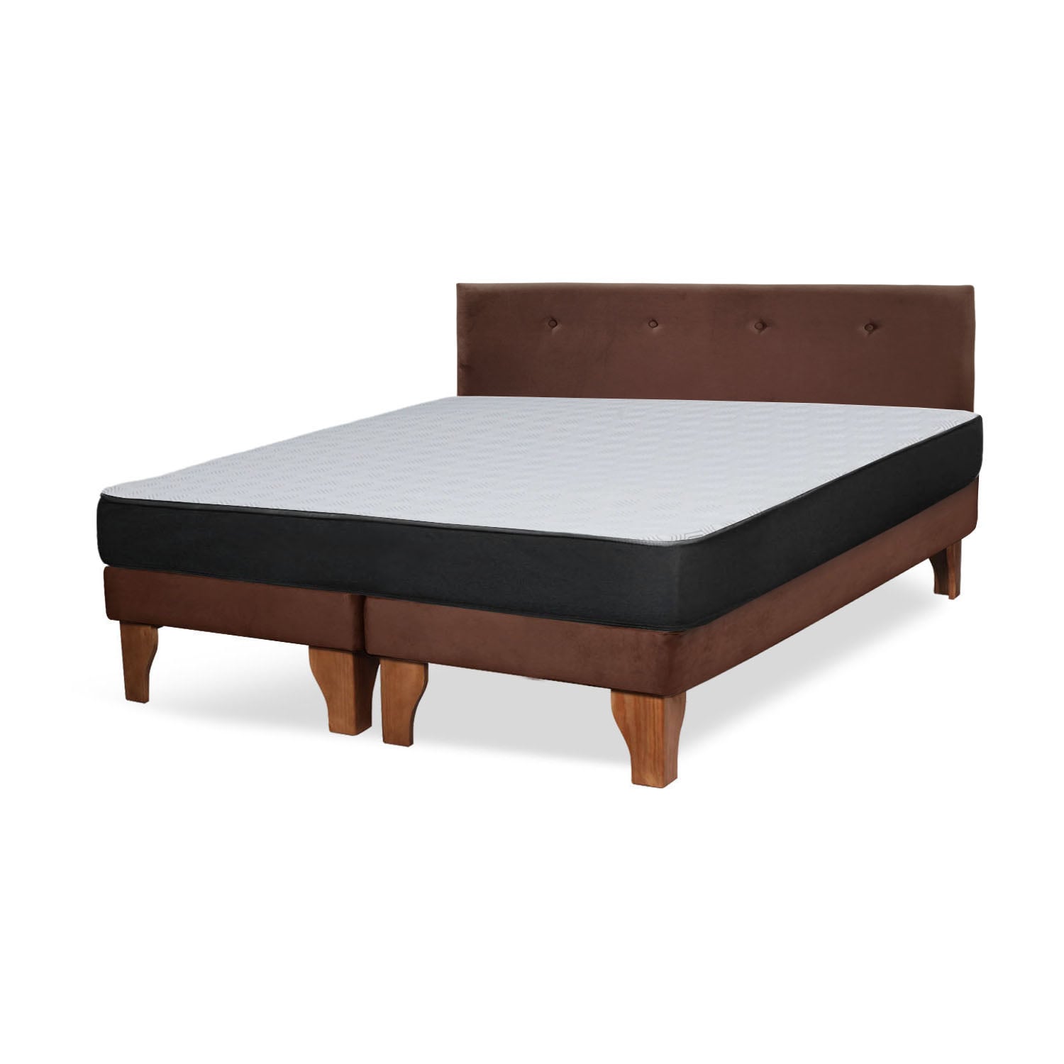 Cama Europea Zen Roller 2 Plazas Colchon Comprimido Espuma + Respaldo Tela Chocolate - 2