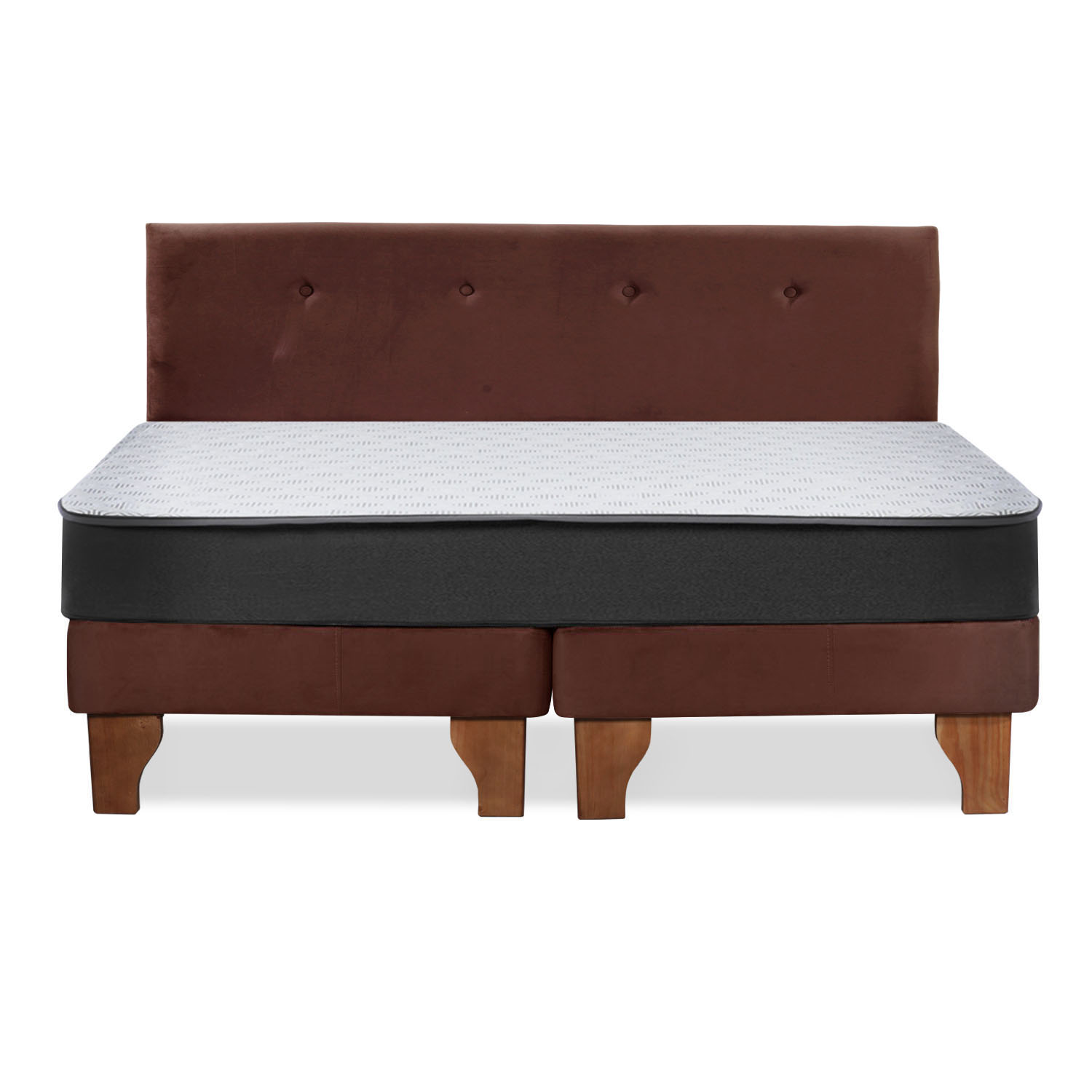Cama Europea Zen Roller 2 Plazas Colchon Comprimido Espuma + Respaldo Tela Chocolate - 7
